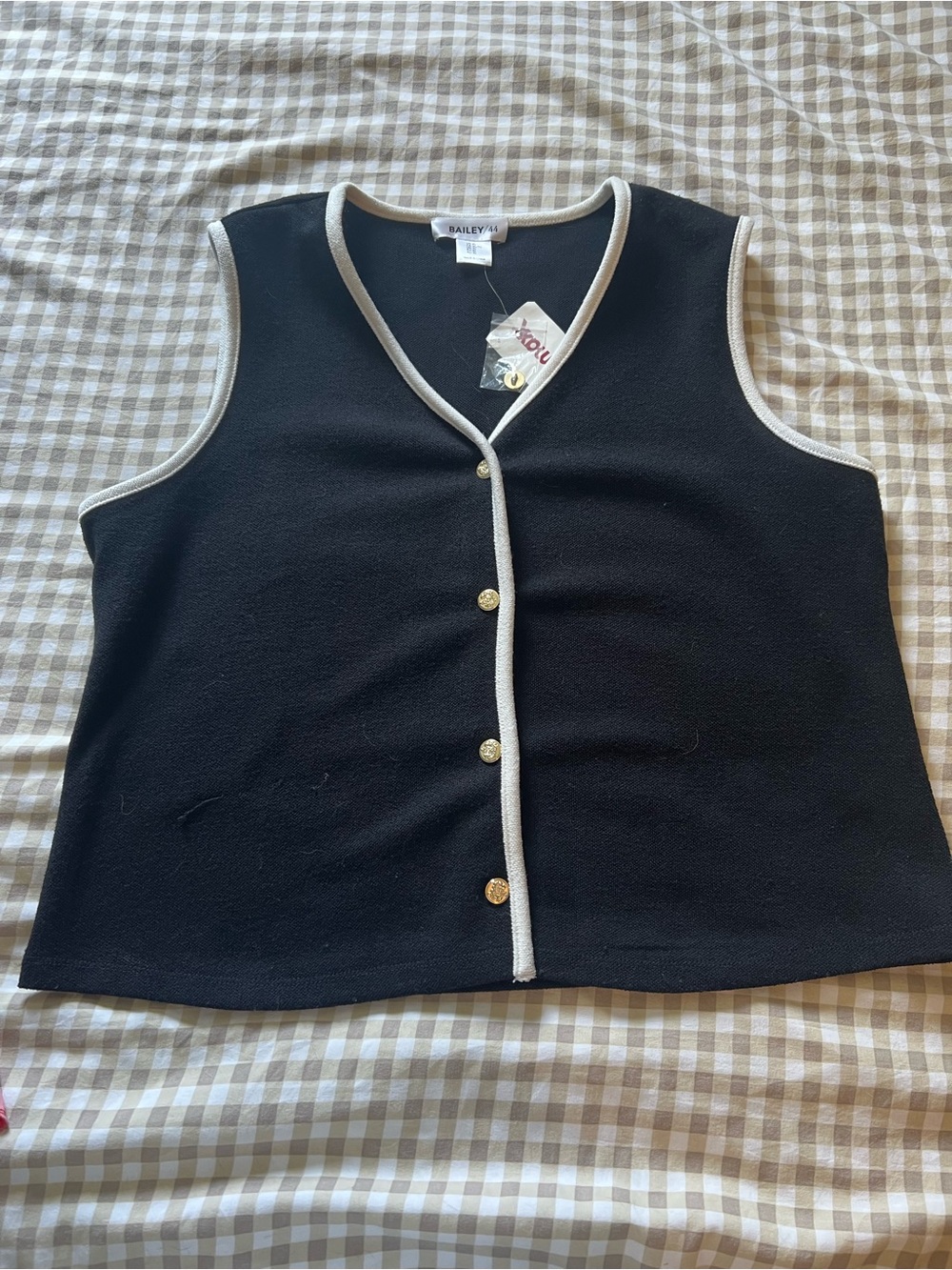 Bailey 44 Black Sleeveless V-Neck Knit Tank with White Trim